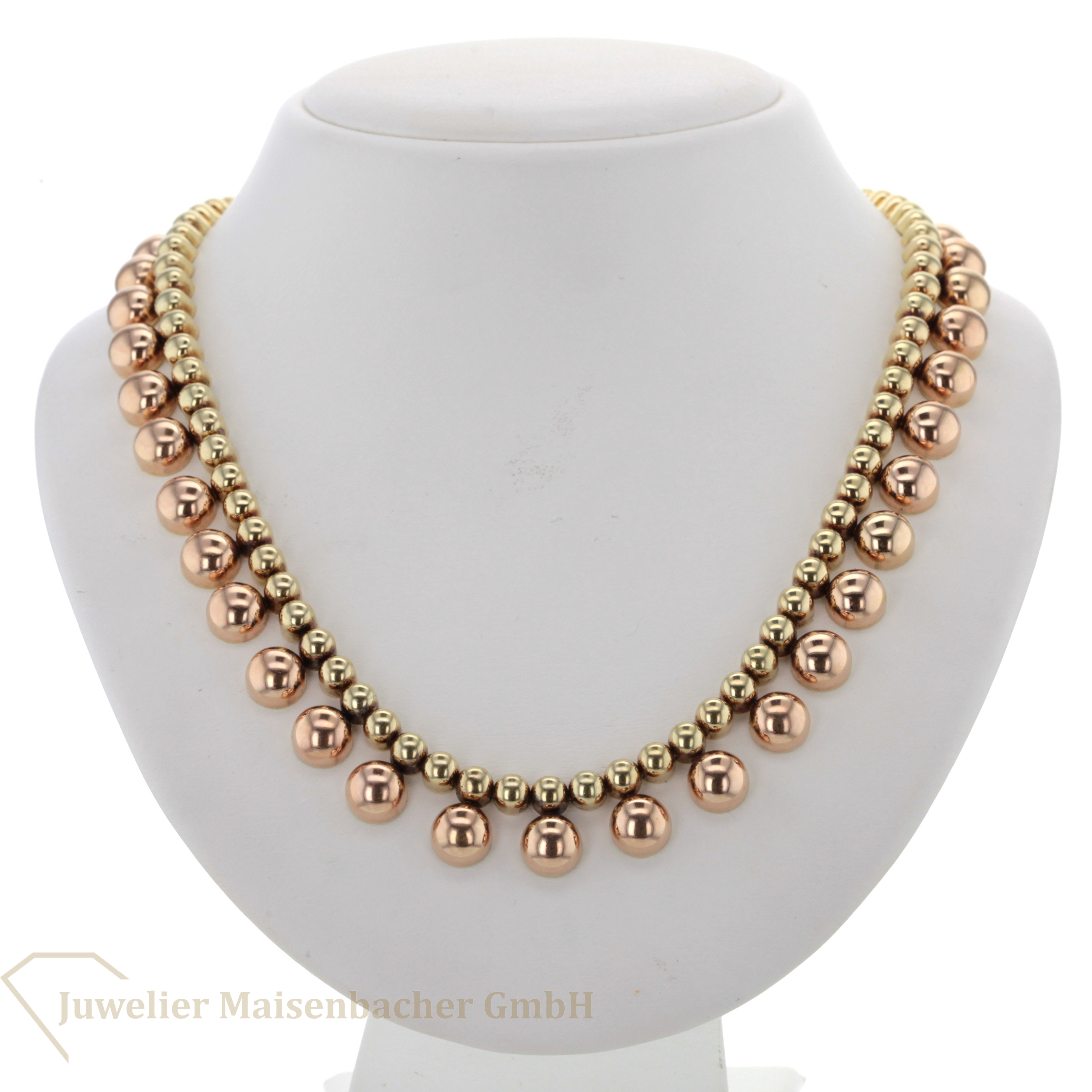 Collier *Halb-Kugeln* Bicolor, 585er Gelb- und Roségold