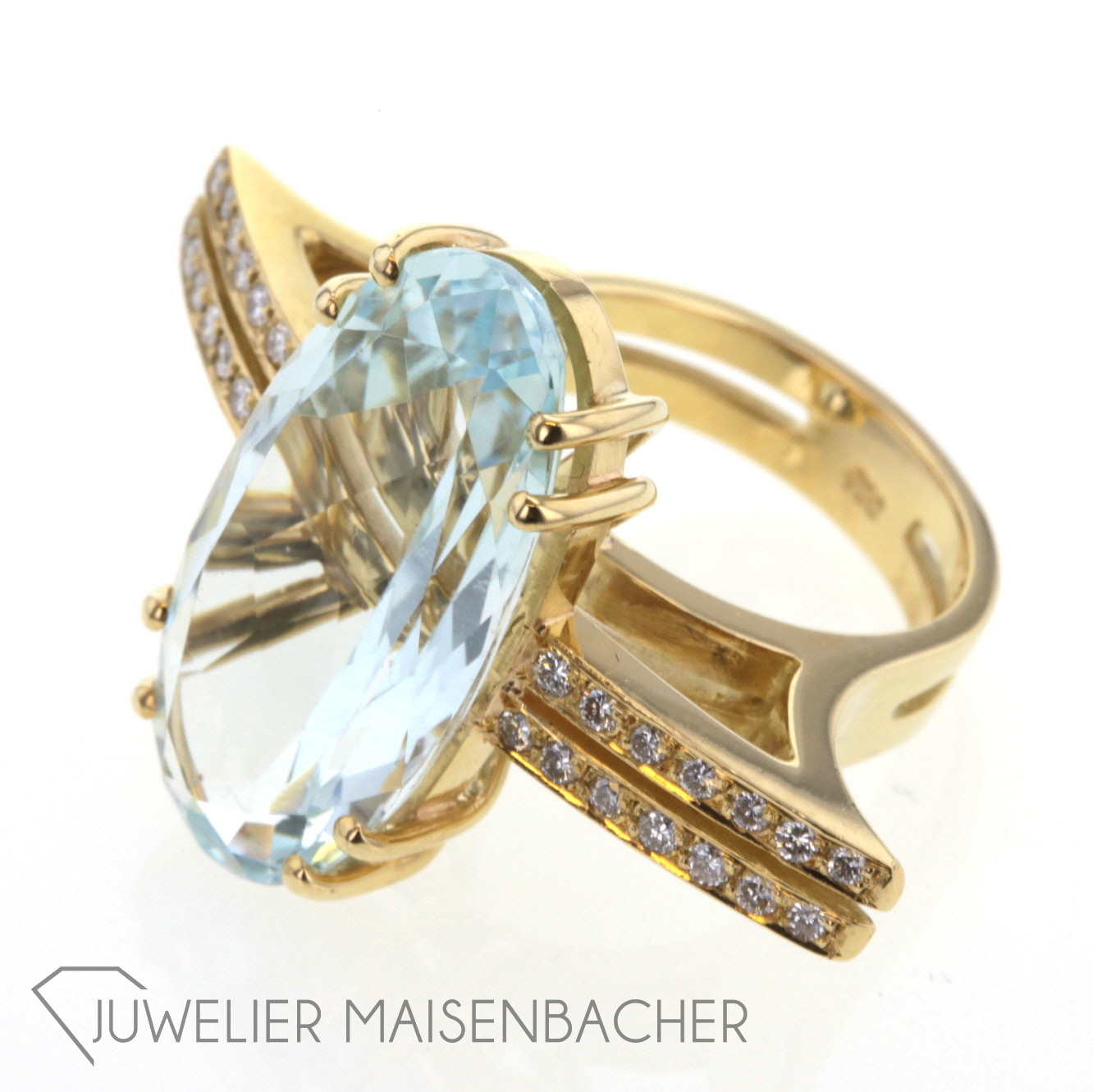 Design-Ring mit Aquamarin und Brillanten Gold