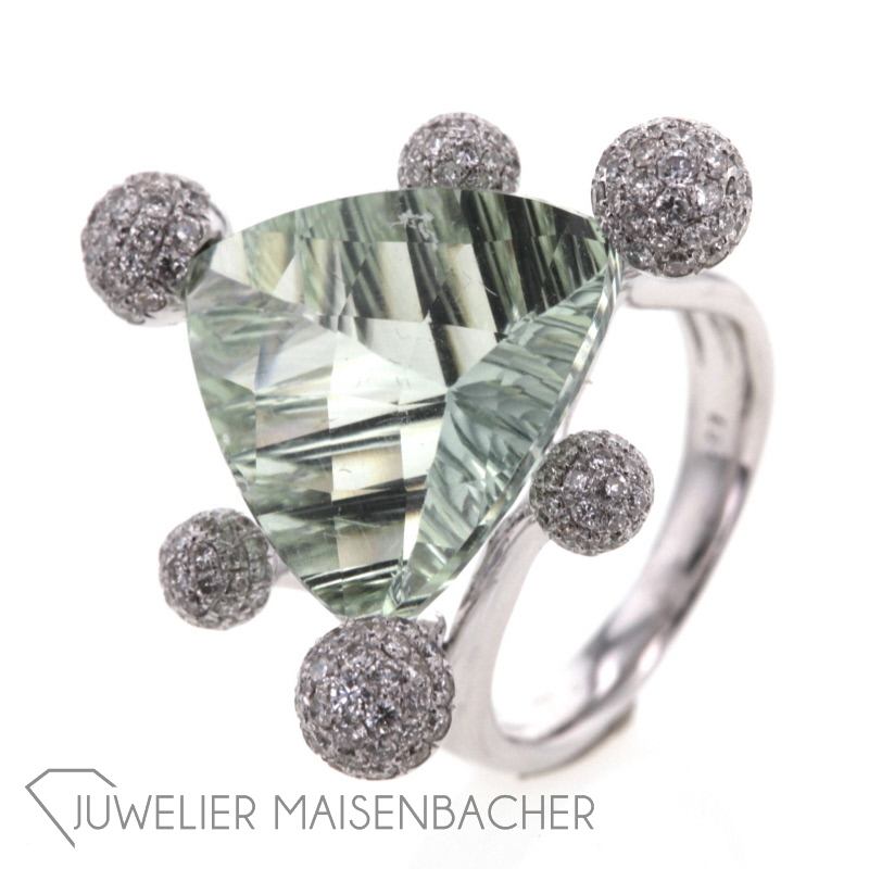 Designer Ring mit Brillanten und wunderschönen Edelstein Heliodor