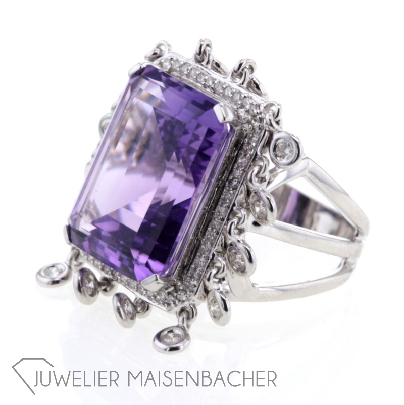 Designer Cocktail-Ring mit Amethyst und Brillanten Gold