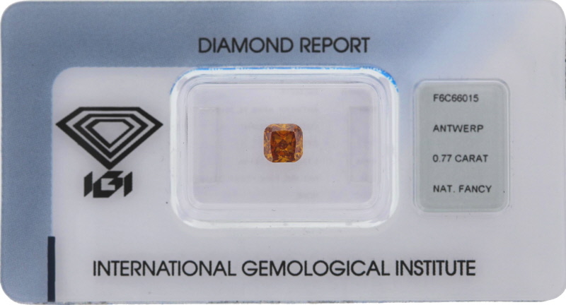 Diamant 0.77 Carat - Natural Fancy Deep Orange - Cushion -