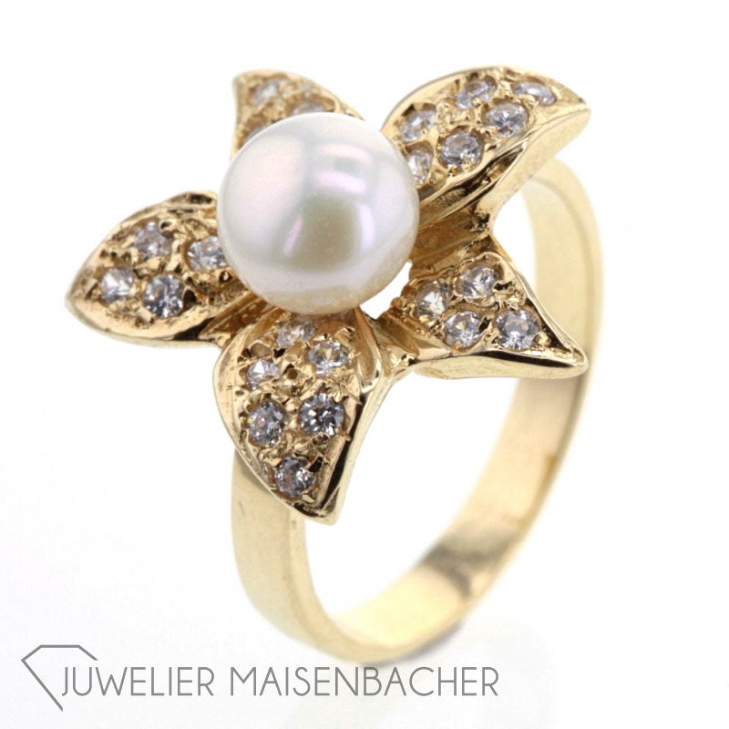 Ring "Blume" mit Zuchtperle Gold