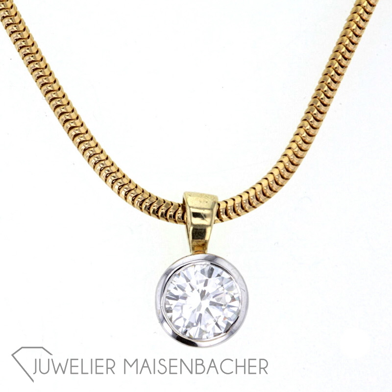 Collier/Schlangenkette mit Solitaireanhänger mit Brillant 1ct. Gold