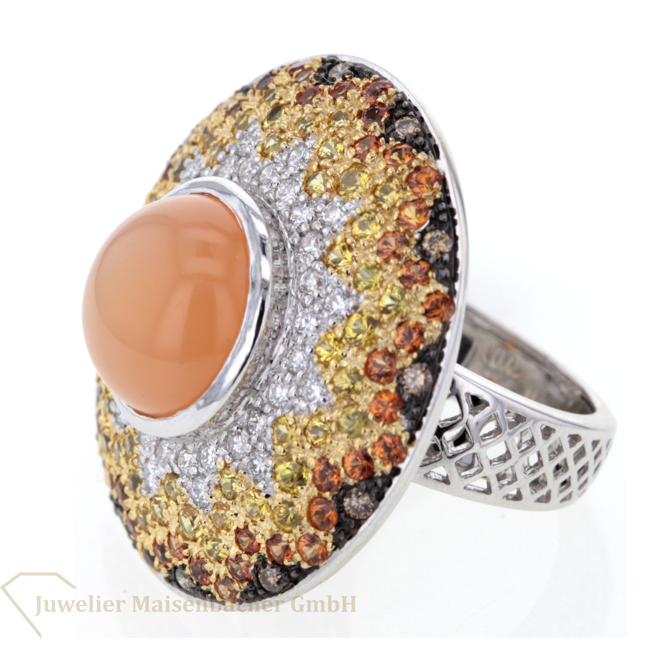 Statementring/Ring mit farbigen Diamanten und Mondstein Gold