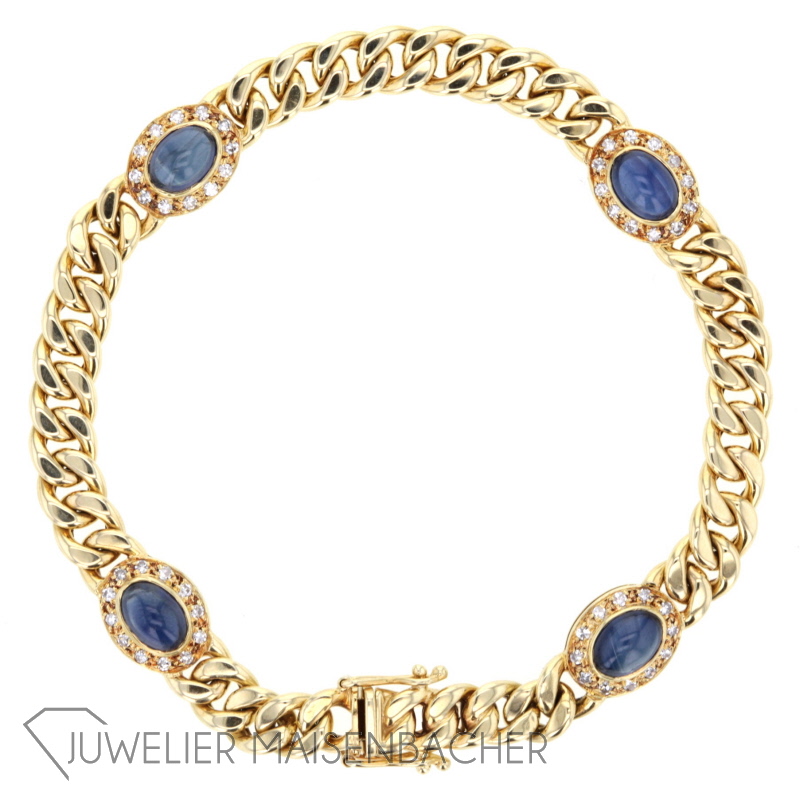 Saphir-Ketten-Armband, Gold, 19 cm