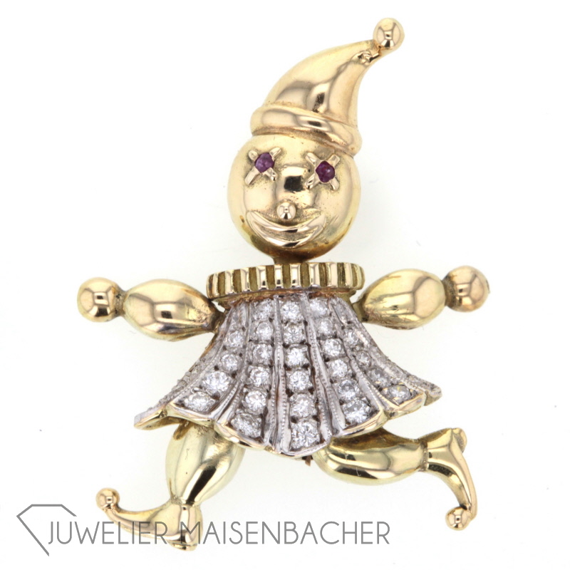 Anhänger Brosche Harlekin mit Brillanten Gold