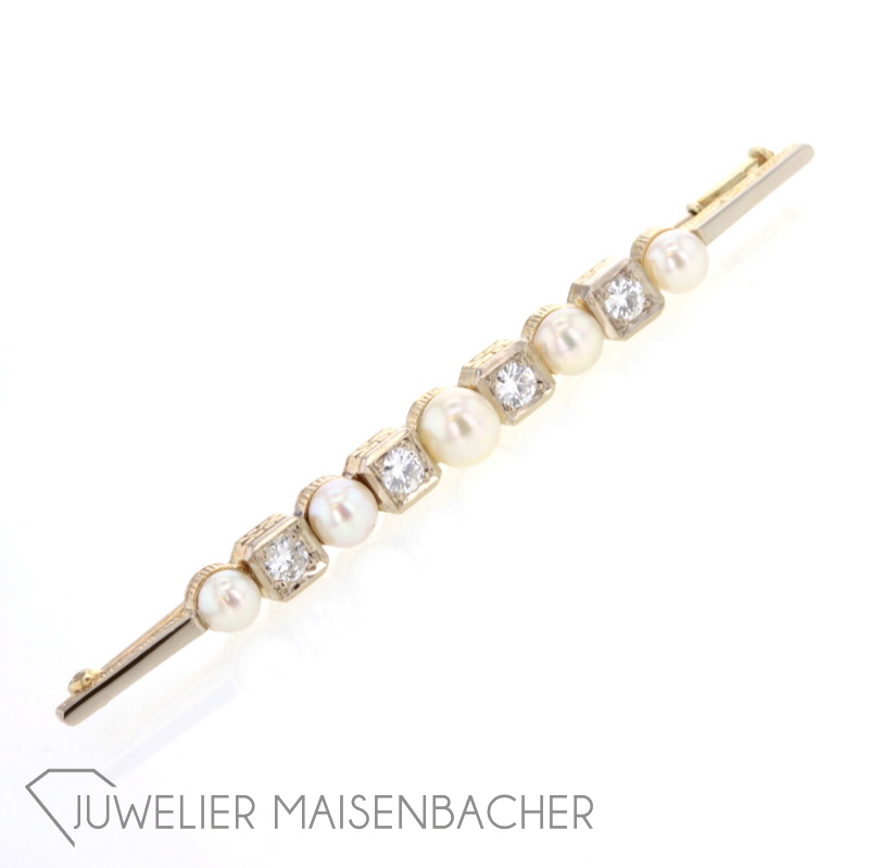 Anstecknadel Perlen & Diamanten Gold