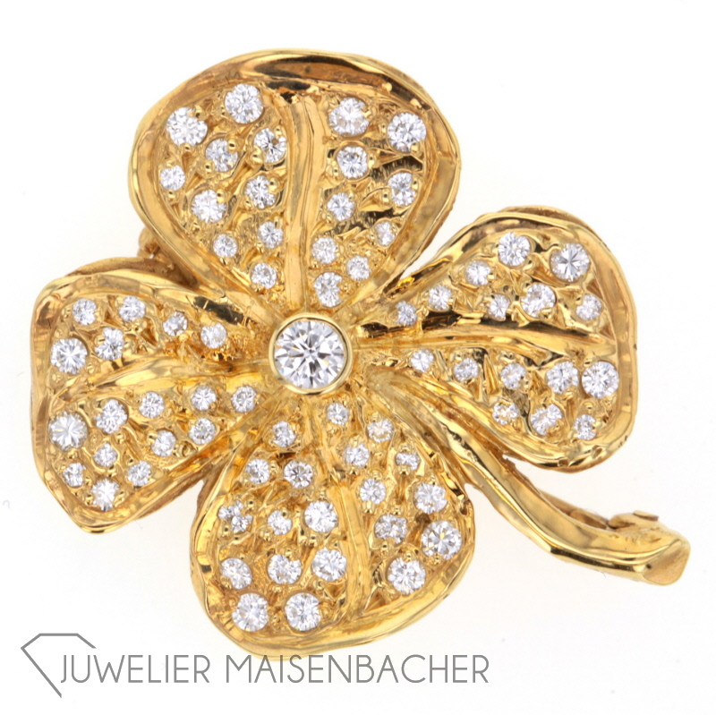 Brosche Gold-Kleeblatt mit Brillanten