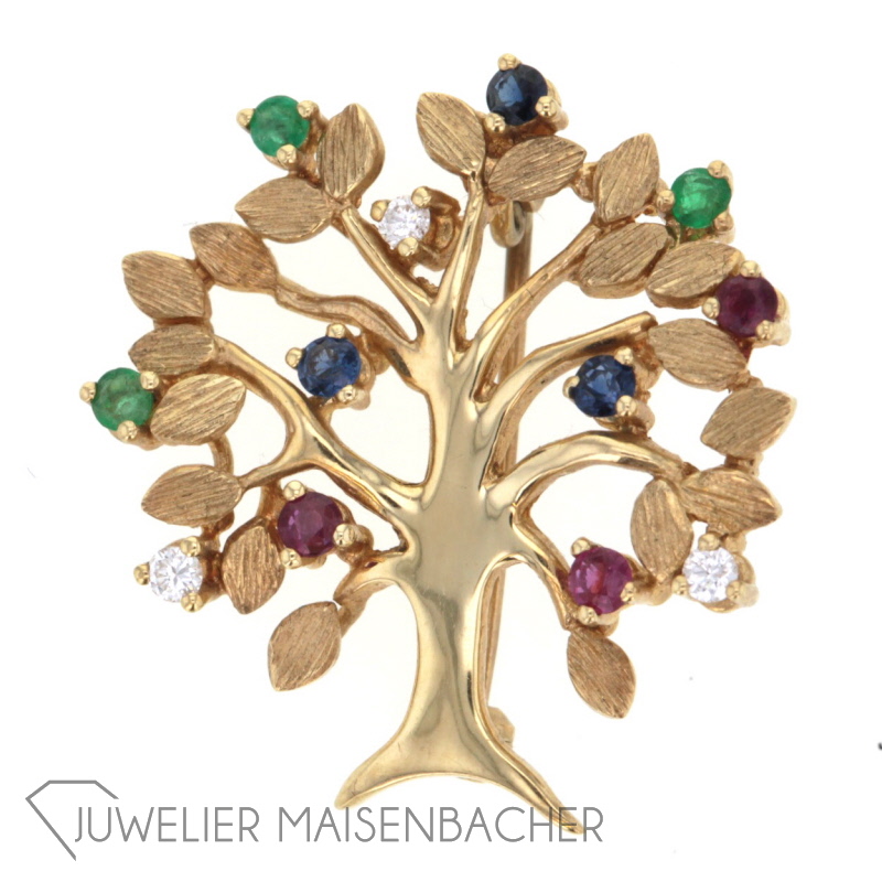 Edelstein-Brosche Baum Gold