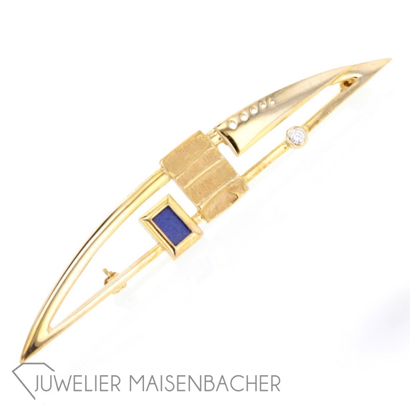 Gold-Brosche mit Lapislazuli & Zirkonia