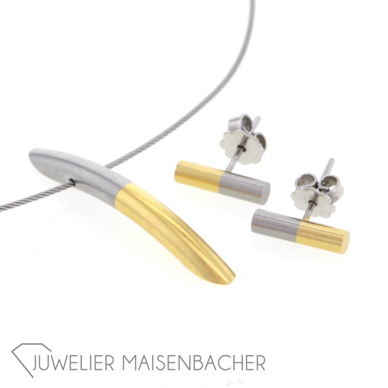 Schmuckset Collier/Halsreif mit Ohrstecker Edelstahl, vergoldet