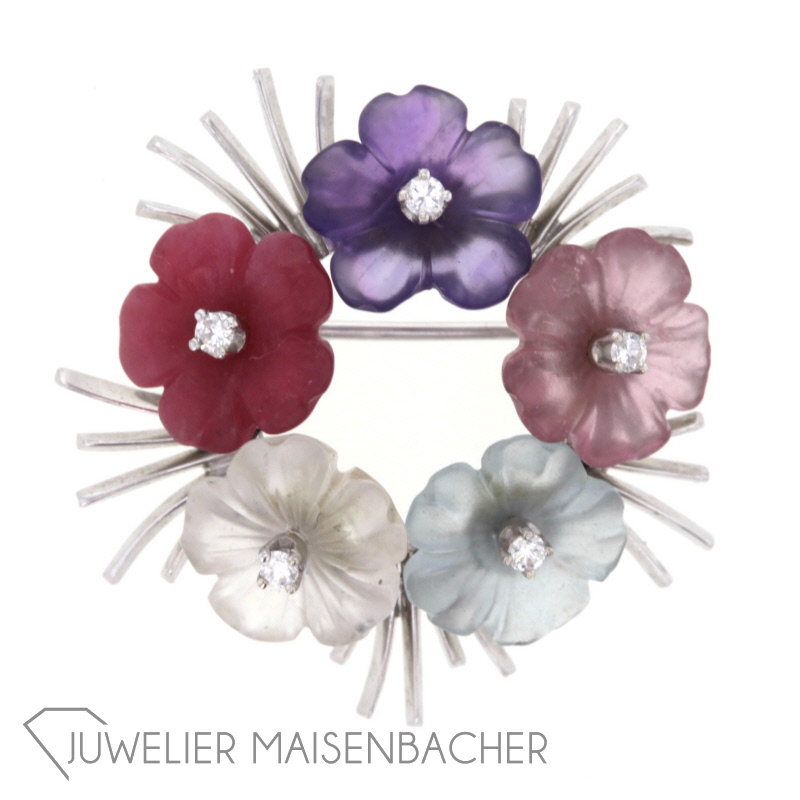 bunte Edelstein-Brosche Blumenkranz