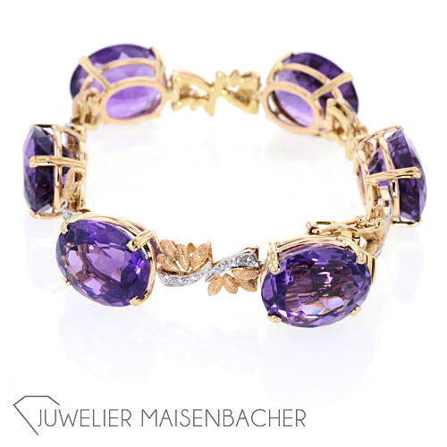 Opulentes Armband mit großen Edelsteinen *Amethyst* und Diamanten Gold