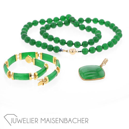 Schmuckset *Jade* Kette, Anhänger, Armband Gold