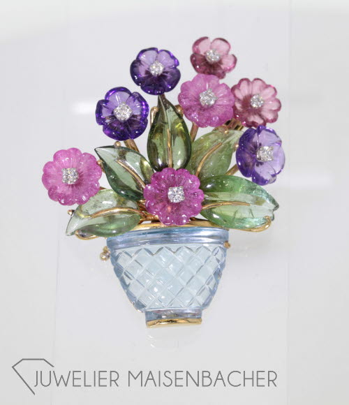 Brosche *Edelstein-Blumenbouquet* Gelbgold