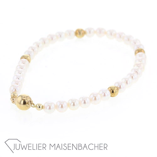 Perlenarmband mit Goldkugeln, poliert, TL 20cm