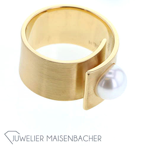 Design-Perl-Ring Gelbgold, Ringgröße 59