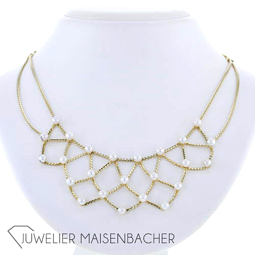 Collier Gelbgold mit Akoya-Zuchtperlen, Tragelänge 41-45cm