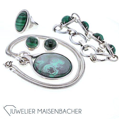 GROSSE Schmuckset *Malachit* Collier, Ring, Armband und Ohr-Clips