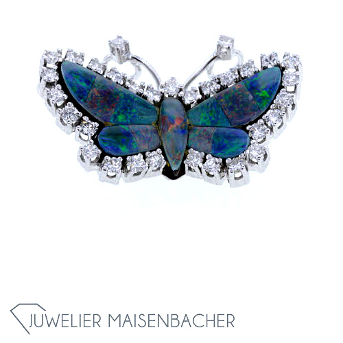 Brosche *Schmetterling* mit Opal-Mosaik und Diamanten