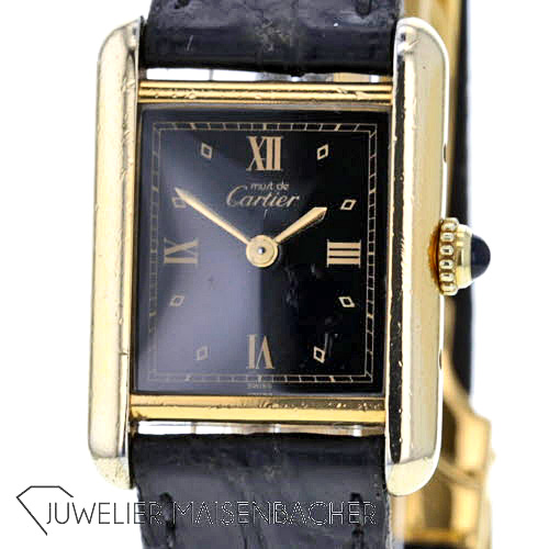 Cartier Damenarmbanduhr Must de® Tank Vermeil, Quarz, 925/- Sterling Silber, vergoldet