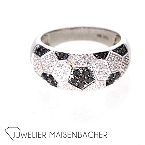 Faszinierender Ring mit schwarzen und weißen Diamanten Gold