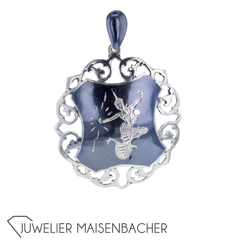 Anhänger thailändische Tänzerin 925/- Sterling Silber mit Niello