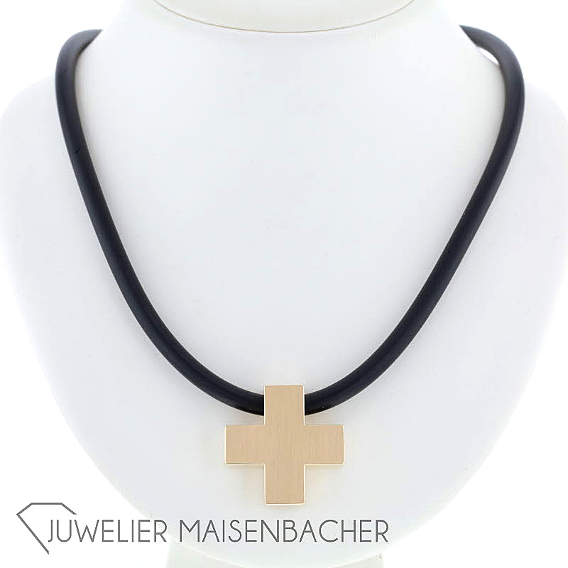 Eleganter Massiver Kreuz-Anhänger mit Kautschuk-Band Gold