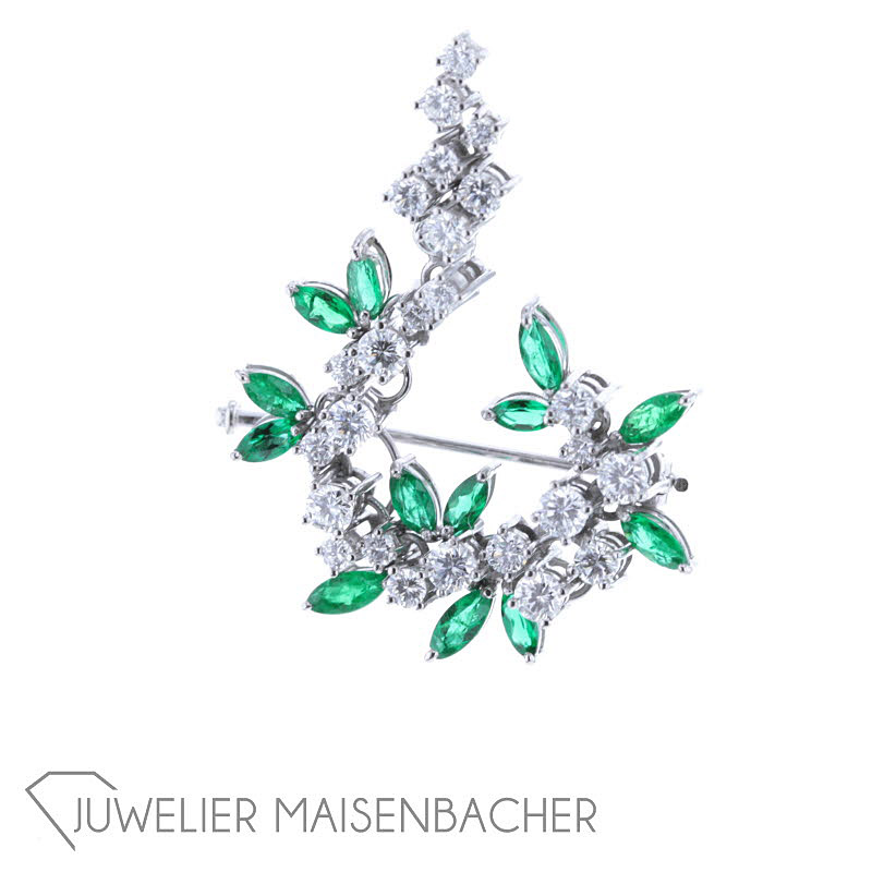 Damen Brosche Smaragd Diamanten