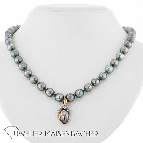 Set aus 2 Tahiti Perlen Ketten und Anhänger Bicolor mit Diamanten