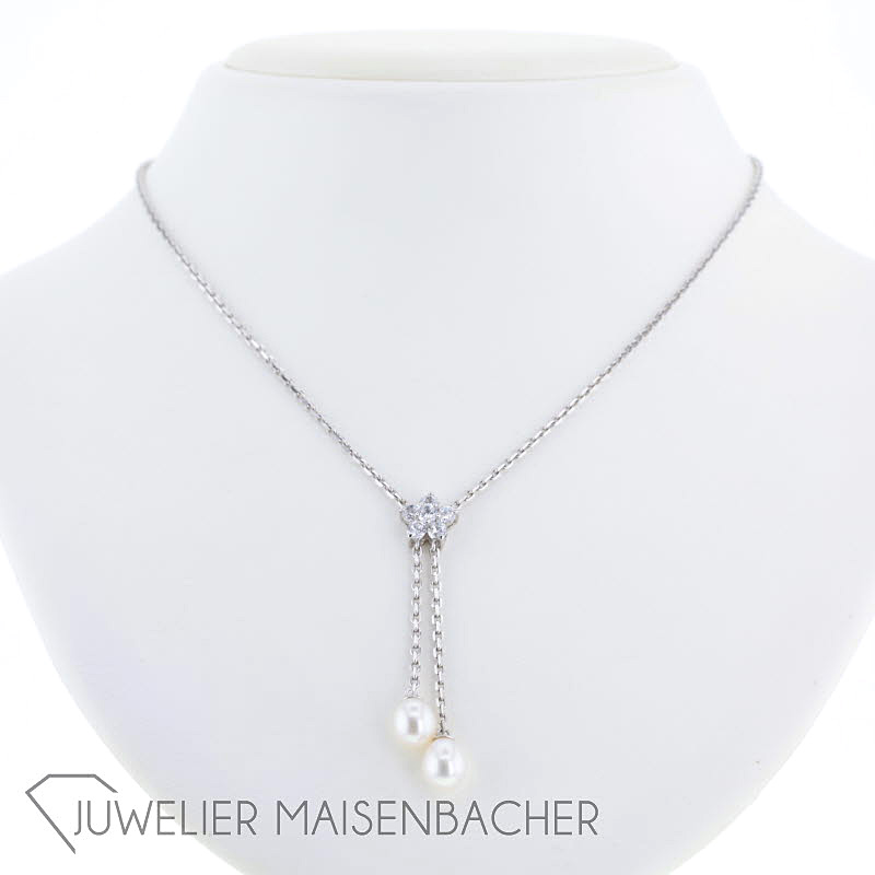 Wunderschöne Y-Kette mit Zirkonia Blume und Perlen Sterlingsilber