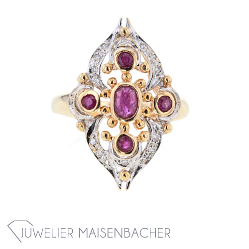 Opulenter Bicolor Damen Ring Rubin und Diamanten Ringgröße 54