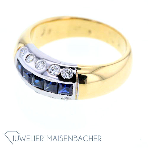 Bicolor Damen Ring Diamanten Saphir Ringgröße 61