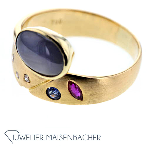 Ausgefallener Damen Ring mit Stern Saphir Ringgröße 58