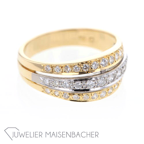 Dreireihiger Bicolor Damen Ring mit Diamantbesatz