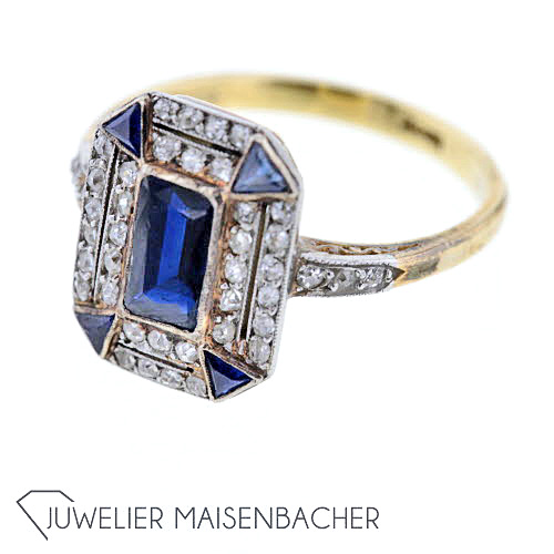 Art Deco, Damen Ring Saphir Diamanten