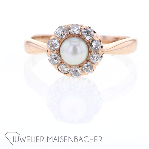 Filigraner Damen Ring mit Perle und Diamanten Gold