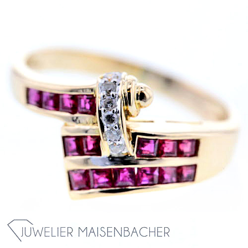 Kunstvoller Damen Ring Rubine und Diamanten Ringgröße 54