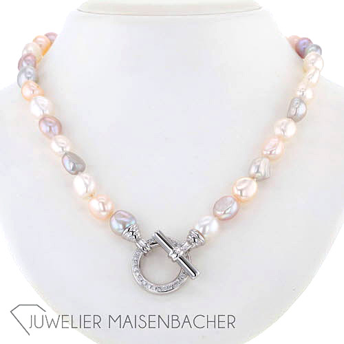 Schmuckset Perlen Kette mit diamantbesetztem Verschluss und Armband