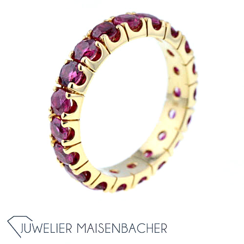 Set aus zwei Damen Memoire Ringen Smaragd und Rubin Gold