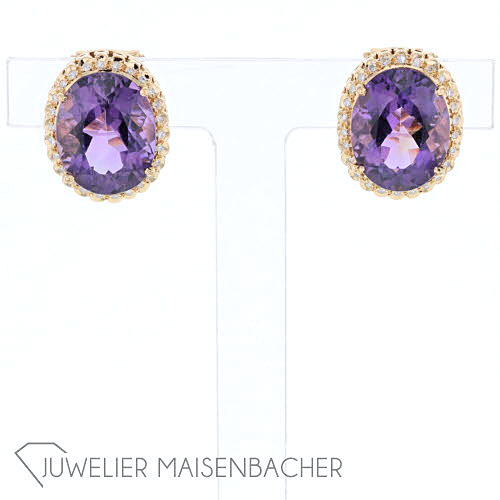 Damen Statement Ohrclips Amethyst und Diamanten