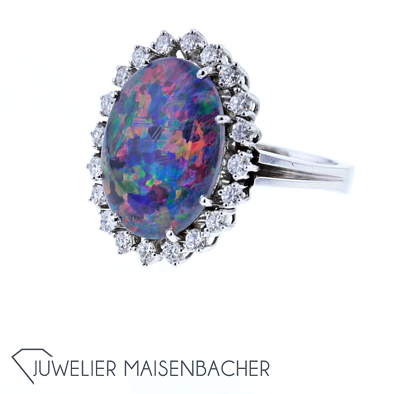 Auffälliger Damen Ring Opal Triplette Diamanten Ringgröße 51