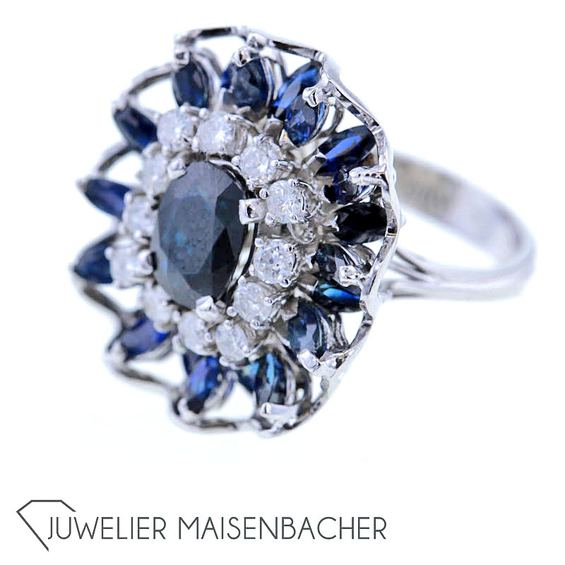 Opulenter Damen Ring Saphir Diamanten Ringgröße 54