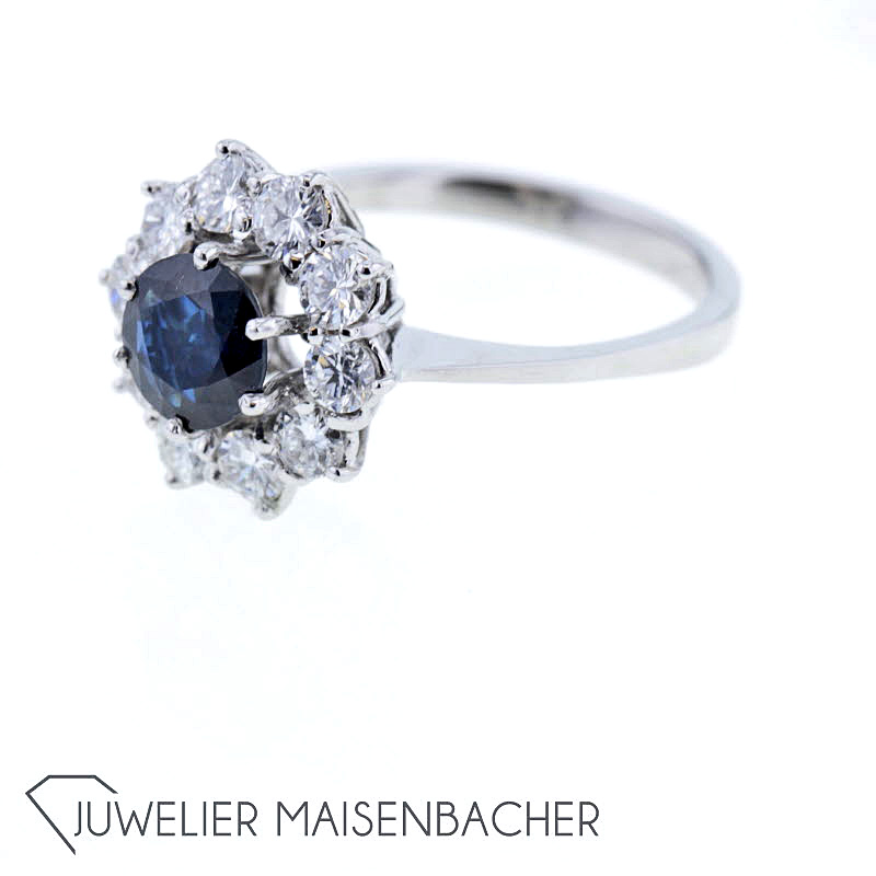 Zeitloser Damen Diamant Ring mit Saphir Ringgröße 53,5