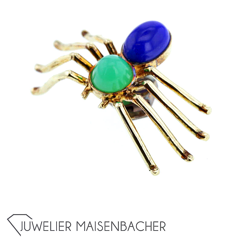 Pin/Brosche Spinne *Chrysopras & Lapislazuli* Gold