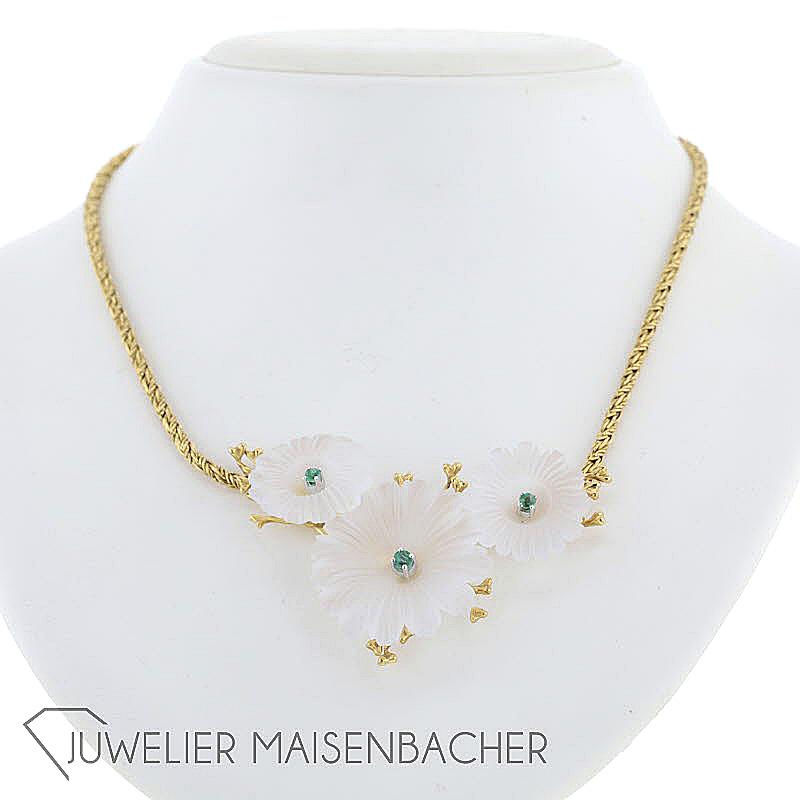 Collier *Blüte Bergkristall*mit Smaragd Gold