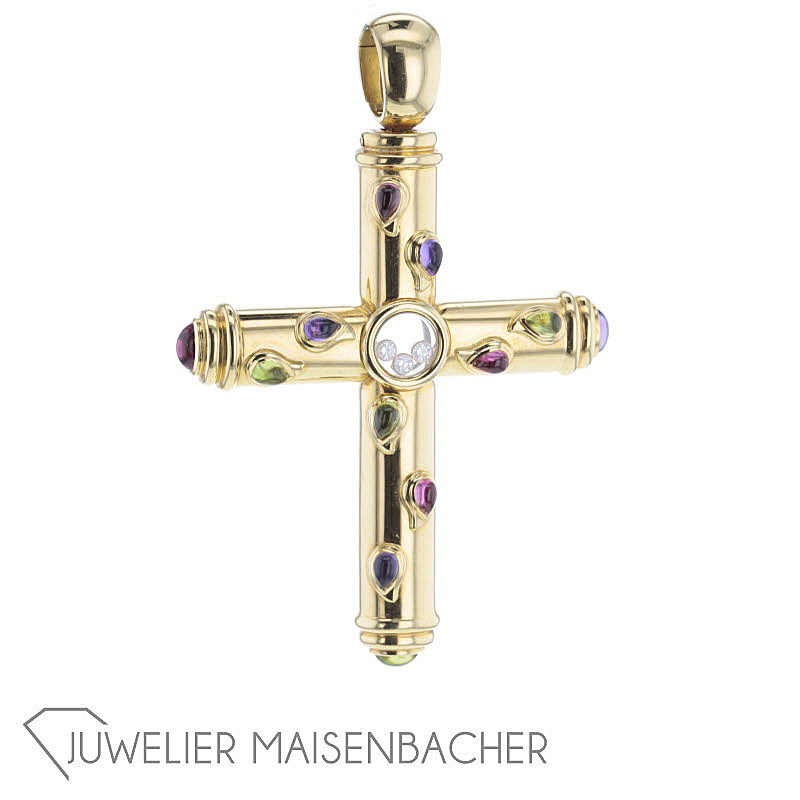 Chopard Happy Diamonds opulenter Kreuz-Anhänger mit Edelsteinen Gold