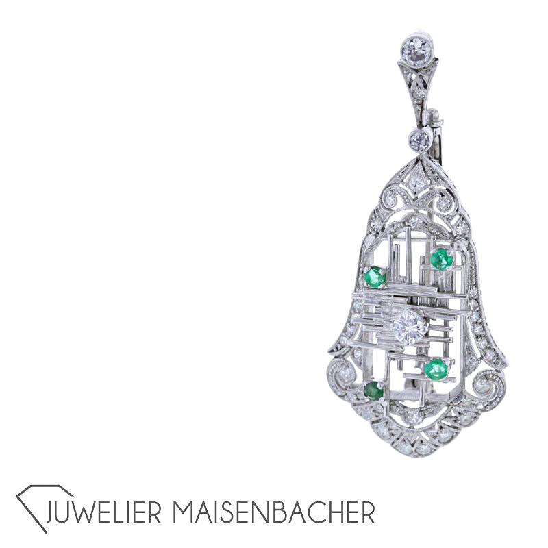 Anhänger Brosche mit Diamant-Smaragdbesatz