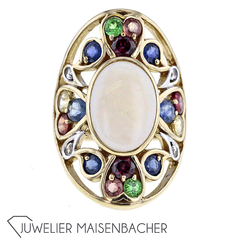 Multicolor Cocktail Gold Bohemian Opal Ring