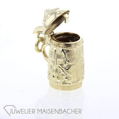 Anhänger Charm Bierkrug/Bierbembel 3D Vintage Gold